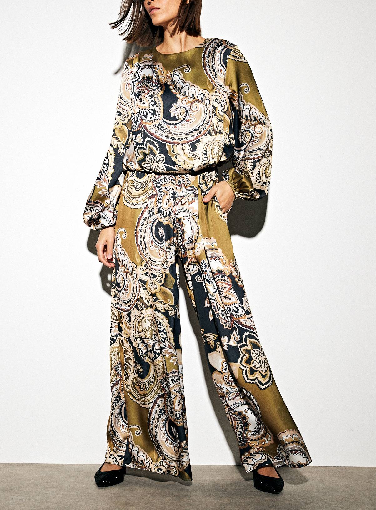 Paisley Wide Leg Palazzo Satin Co-ord Trousers 22 - Image 1